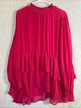 Torrid Hot Pink Women’s Ruffled High-Neck Top 3X